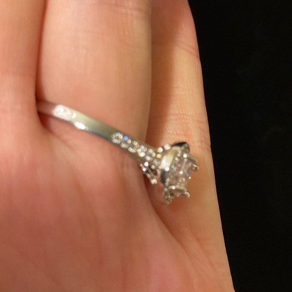 Cubic Zirconia Round Circle Ring with Halo and Butterfly Side Detail on Band - Picture 12 of 13